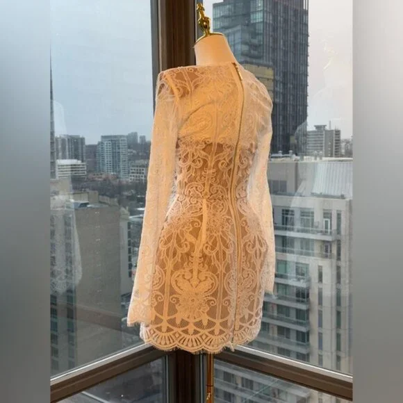 🆕 BRONX & BANCO 🧿 NWOT Casey White Lace Long Sleeve Mini Dress, Sz XS / US 2 - Picture 4 of 16